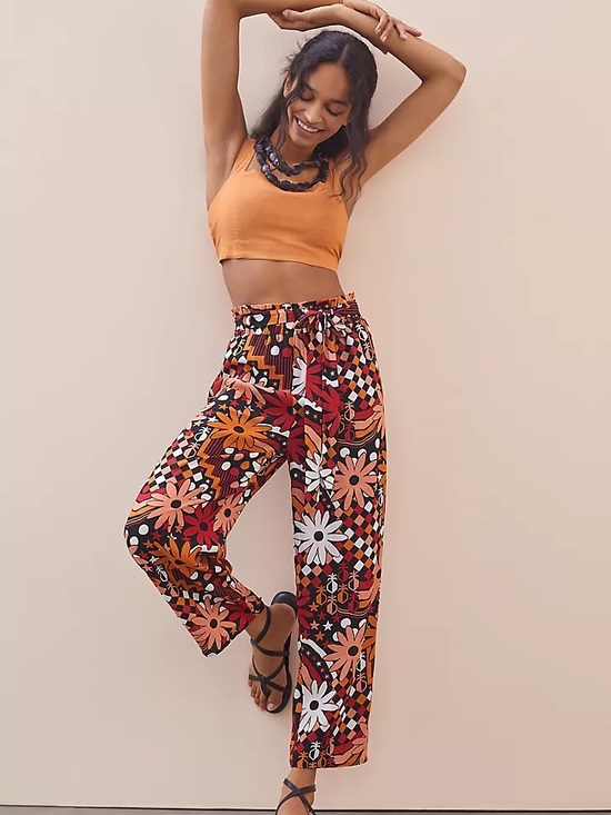 FARM Rio Pants - FARM Rio for Anthropologie Daisy Wide-Leg Printed Paperbag Waist Pants S